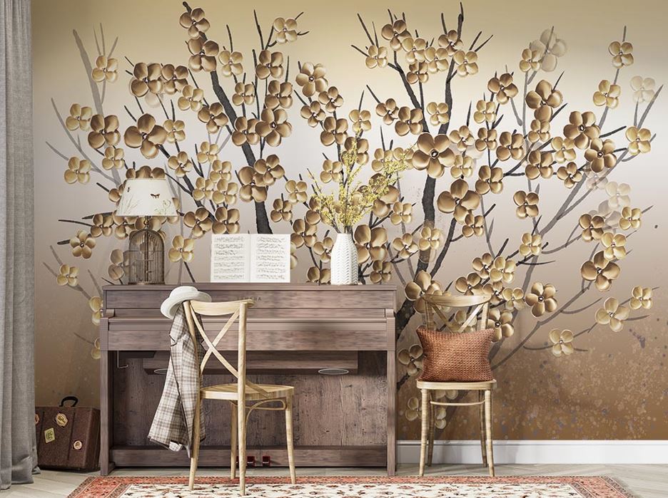 3d Tree Dallari And Leaves Wallpaper Mural - 2