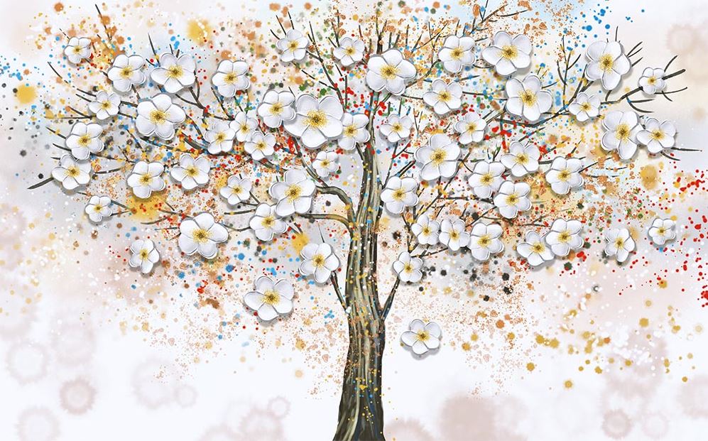 3d Tree On Flowers Wallpaper
