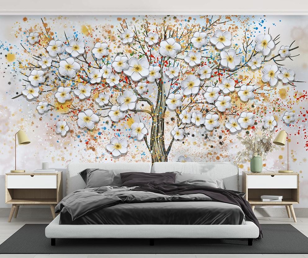3d Tree On Flowers Wallpaper - 2