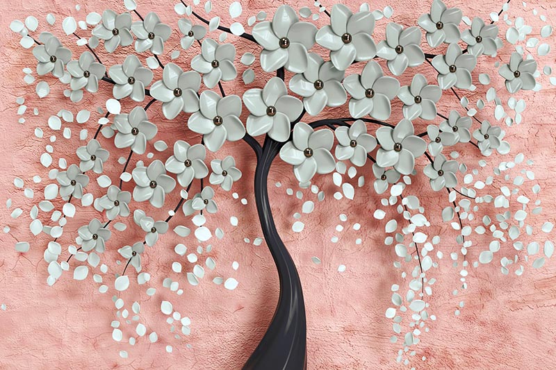 3d Tree And Romantik Flowers Wallpaper