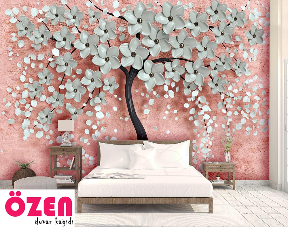 3d Tree And Romantik Flowers Wallpaper - 2