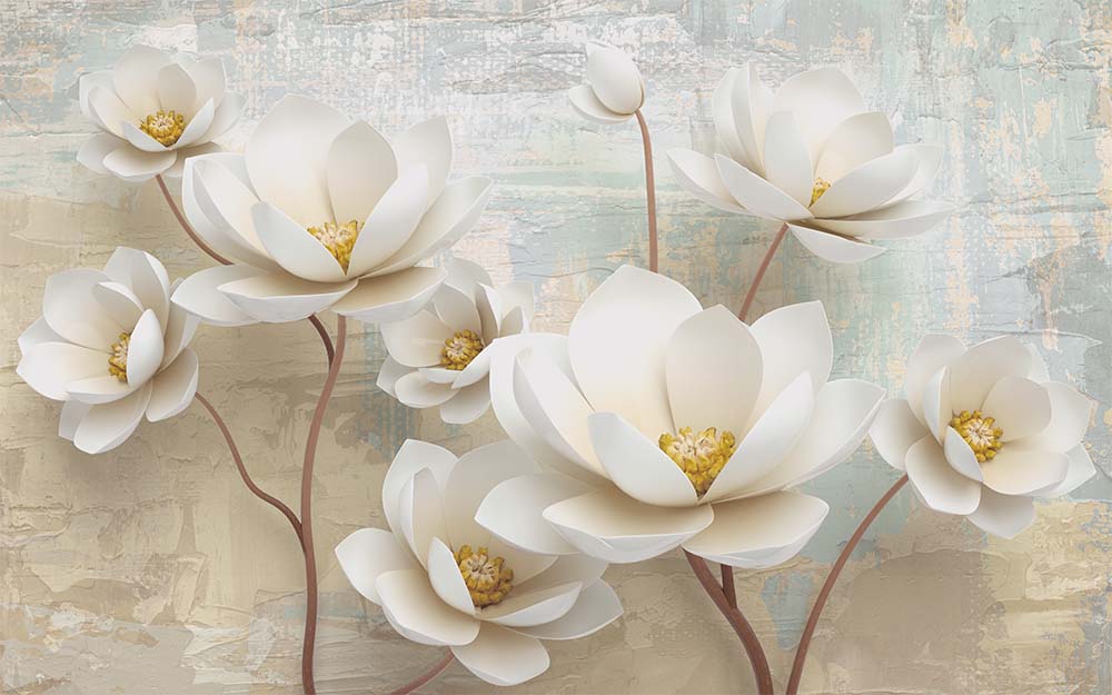 3d White Large Flowers Wallpaper