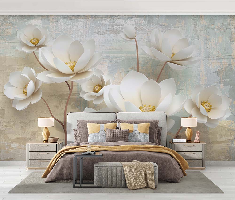 3d White Large Flowers Wallpaper - 2