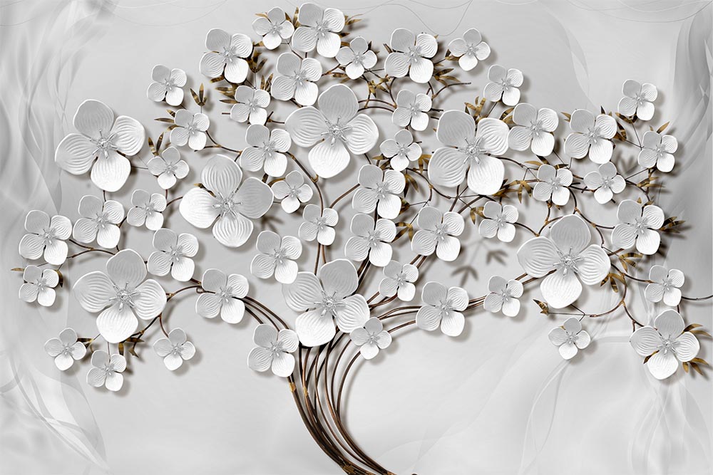3d White Floral Tree Wallpaper