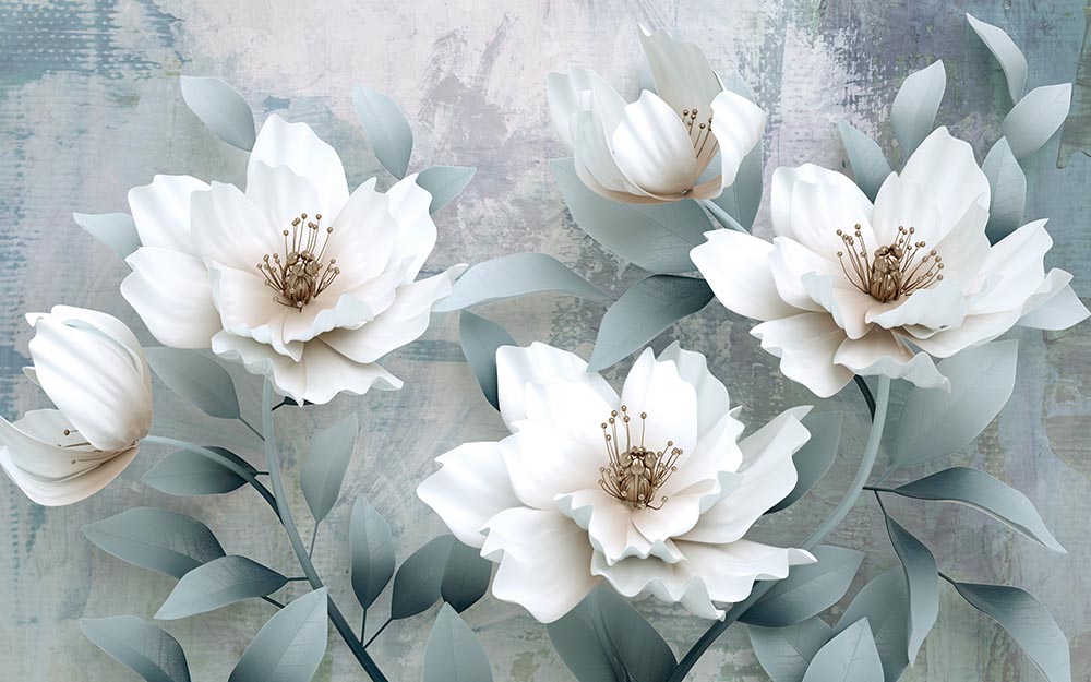 3d Large White Flowers Wallpaper