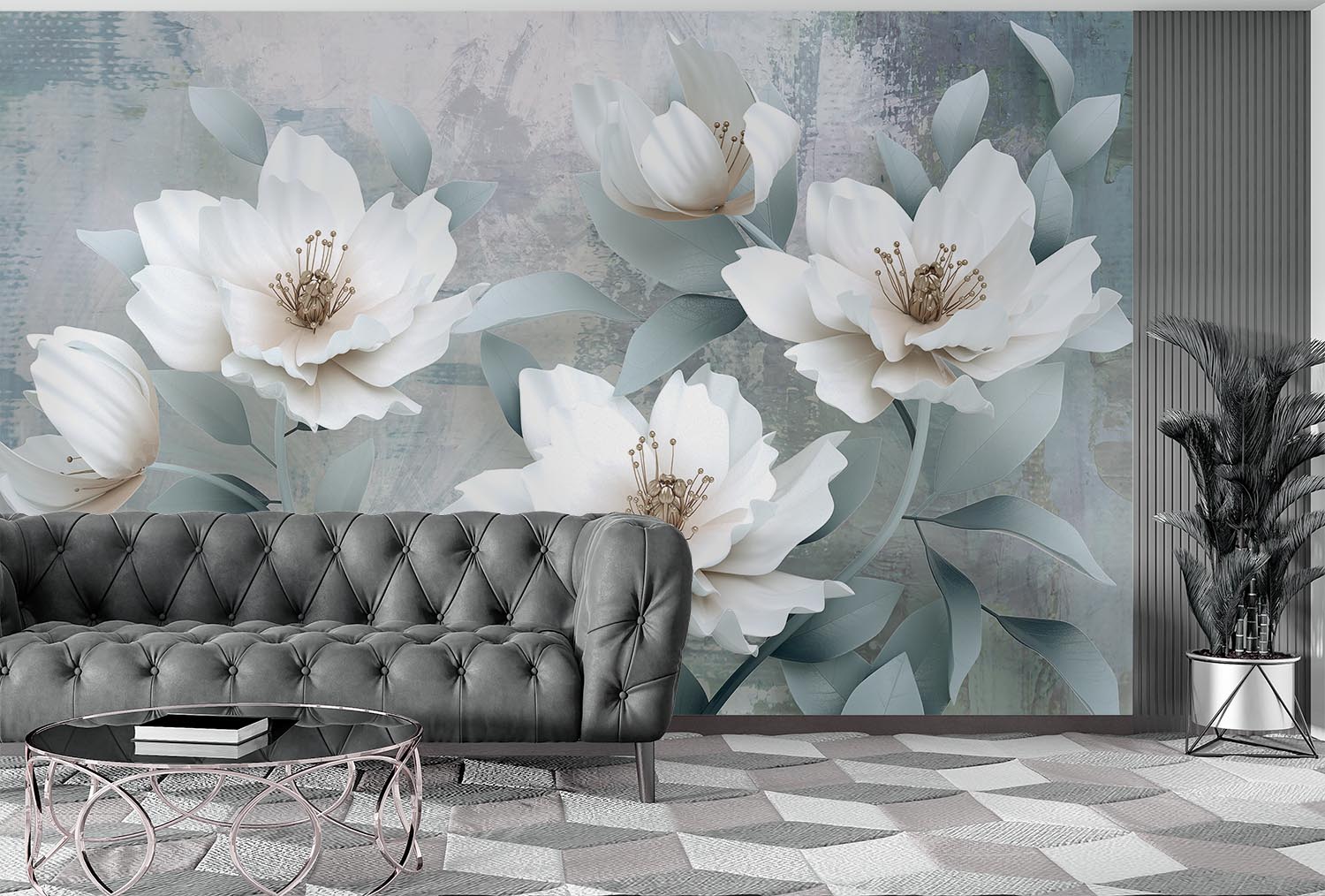 3d Large White Flowers Wallpaper - 2