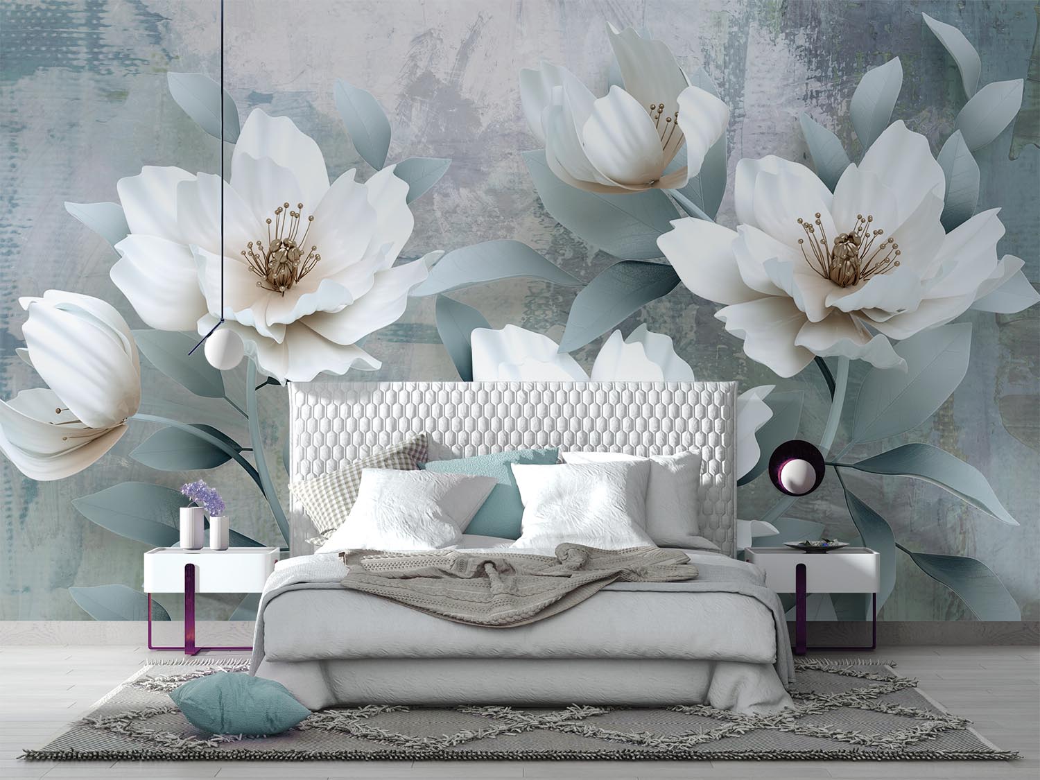 3d Large White Flowers Wallpaper - 3