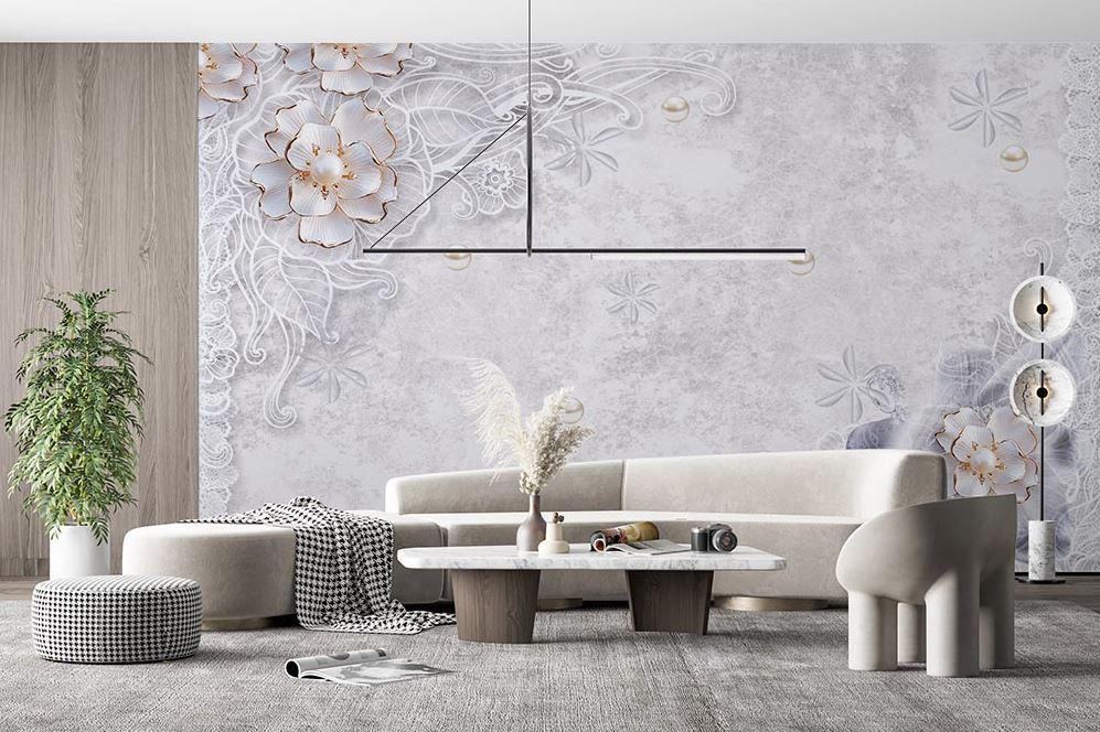 3 Boyutlu Dantelli Çiçekli Duvar Kağıdı - 2