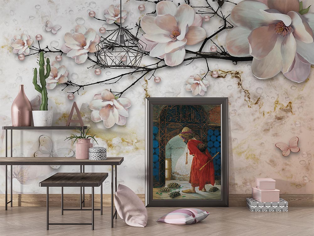 3d Wallpaper Tree Dallari And Pink Flowers - 2