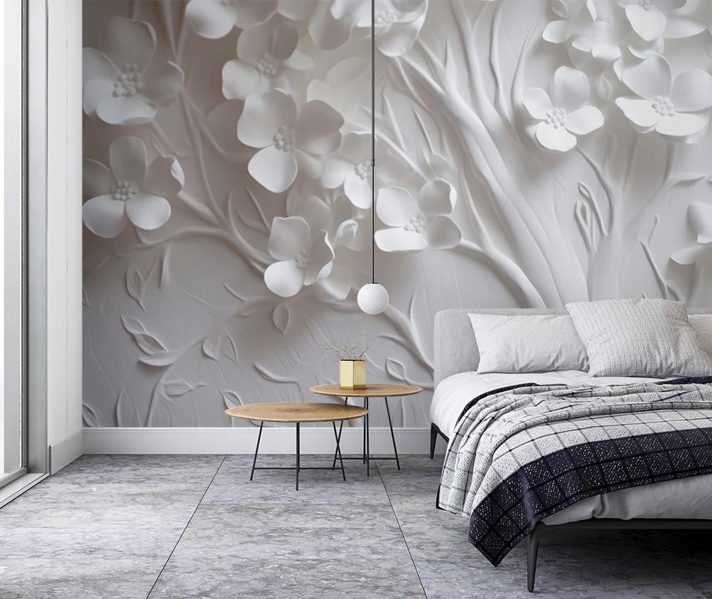3d Wallpaper , Embossed Leaves Wallpaper - 2