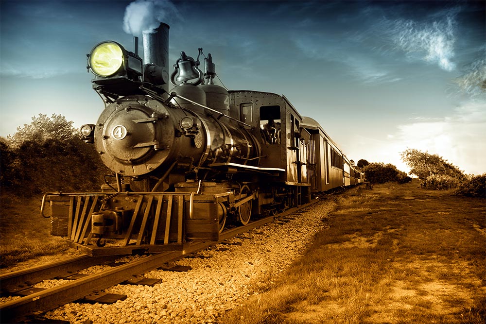 3 Boyutlu Eski Tren Duvar Kağıdı