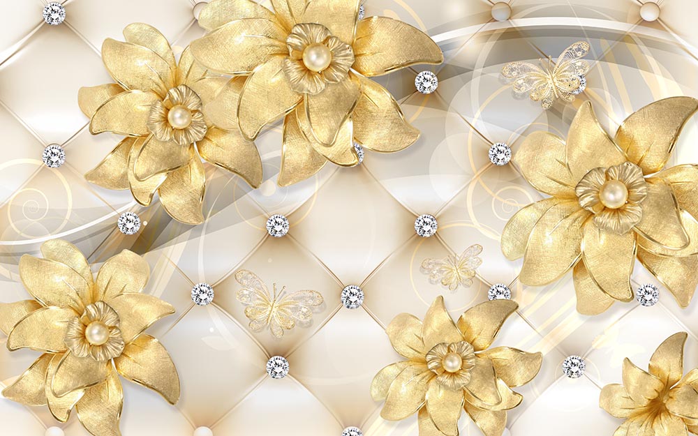 3d Gold Flowers Tv - Unite Wallpaper
