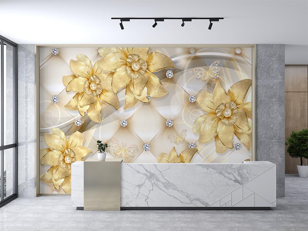 3d Gold Flowers Tv - Unite Wallpaper - 2