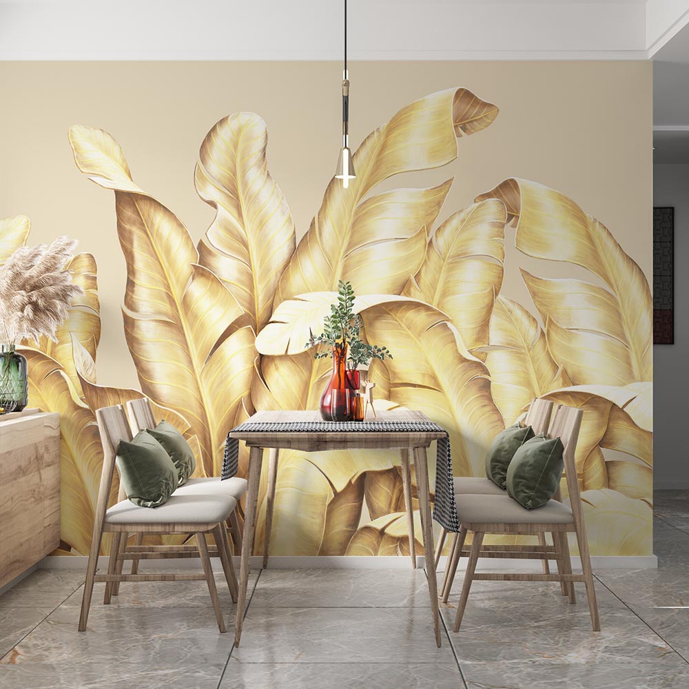 3d Gold Leaves Wallpaper - 2