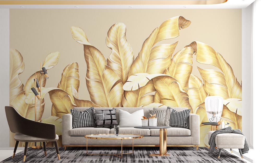 3d Gold Leaves Wallpaper - 4