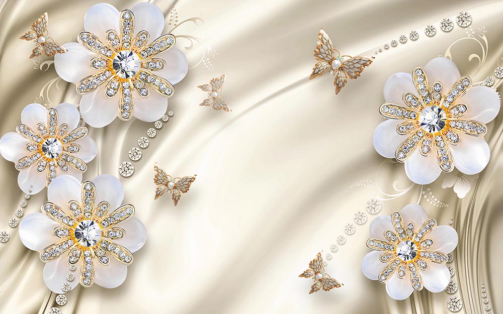 3d Incili Flowers And Butterflies Wallpaper