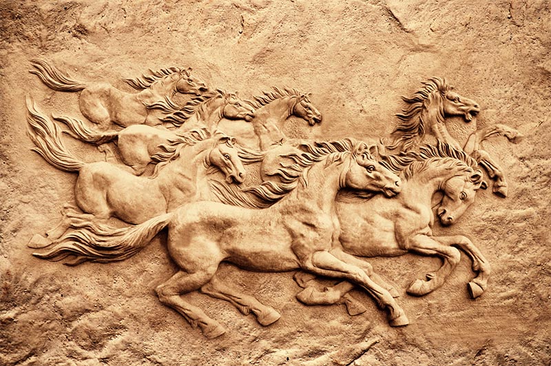 3d Embossed Horses Relief Wallpaper