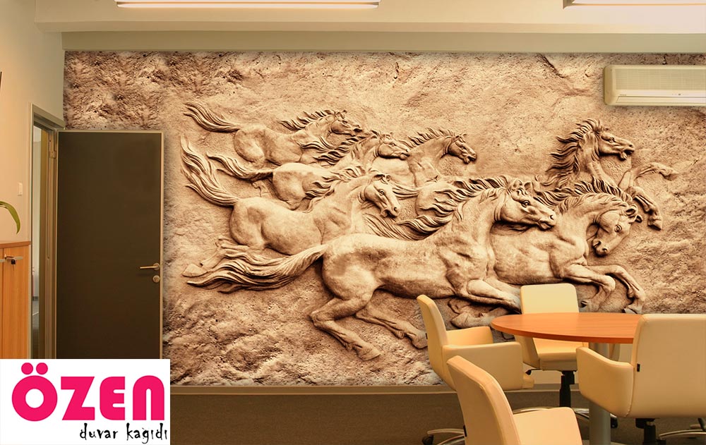3d Embossed Horses Relief Wallpaper - 2