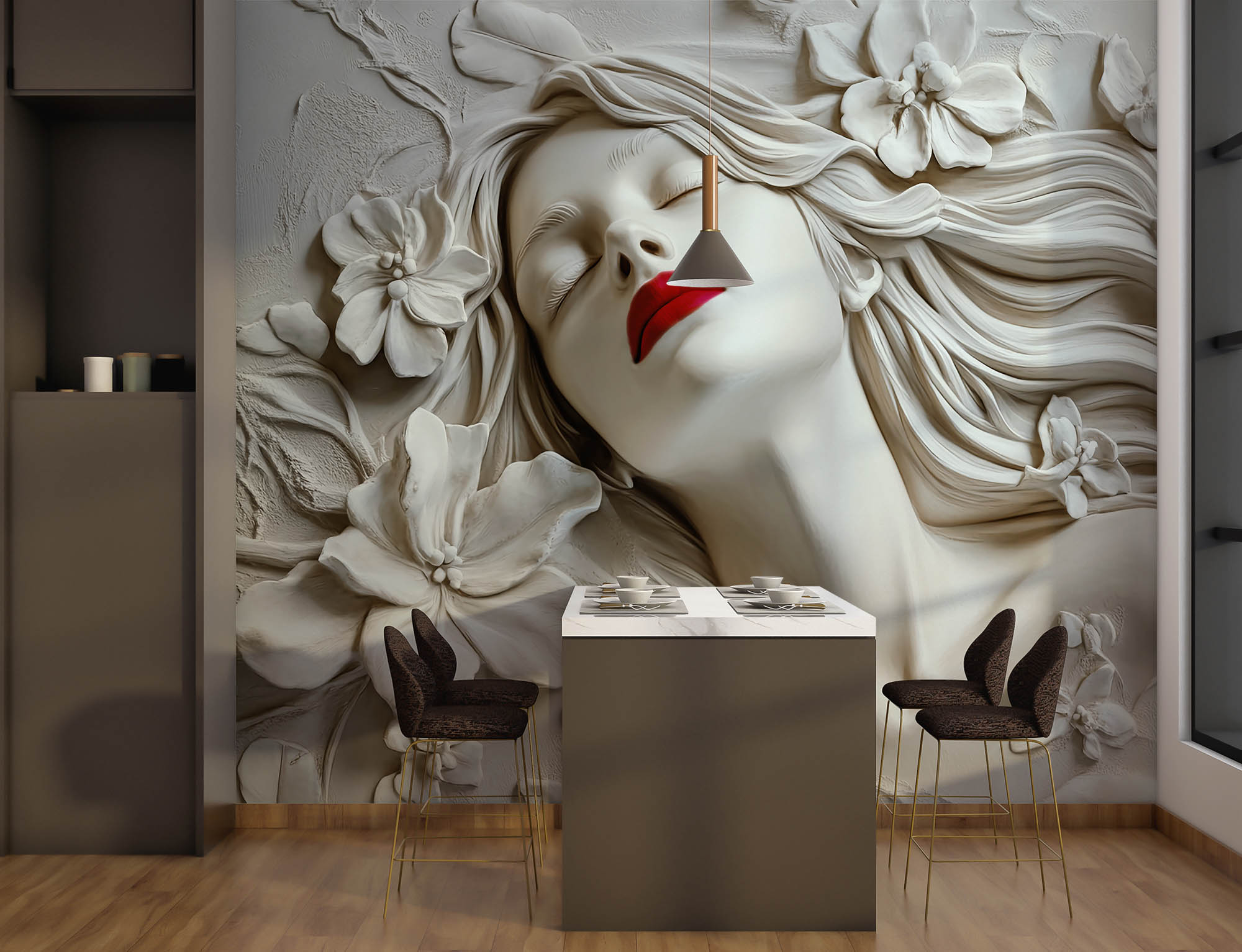 3d Embossed With Effect Wallpaper Sculpture Woman Wallpaper - 2
