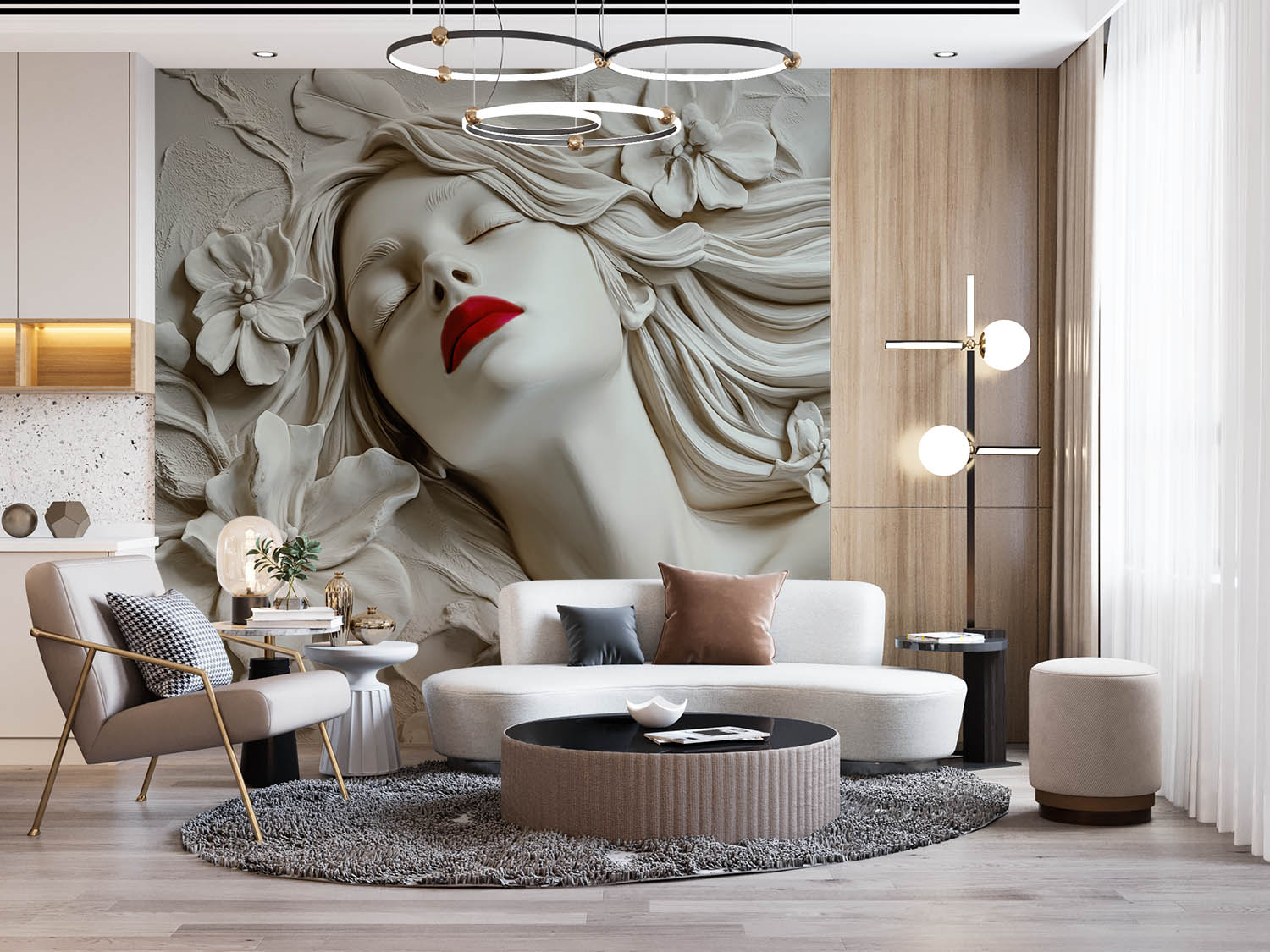 3d Embossed With Effect Wallpaper Sculpture Woman Wallpaper - 3