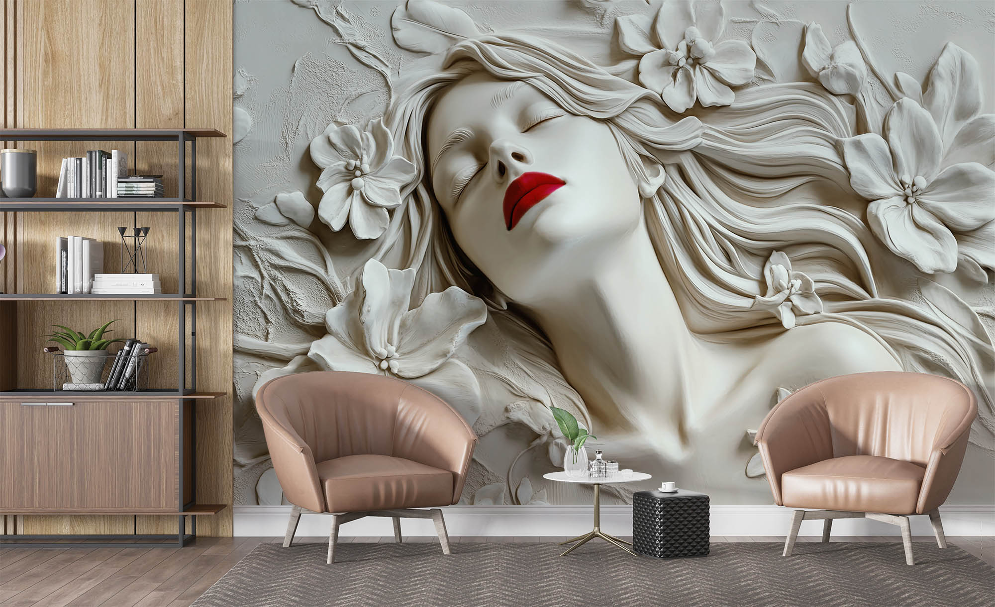 3d Embossed With Effect Wallpaper Sculpture Woman Wallpaper - 5