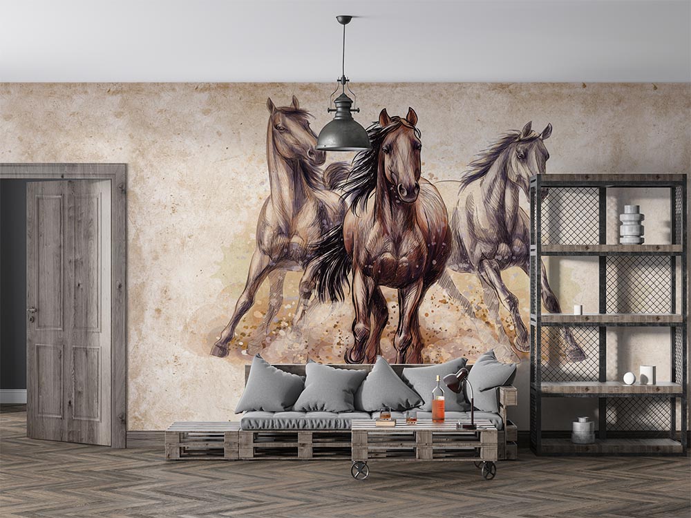 3d Brown Kosan Horses Wall Mural - 2