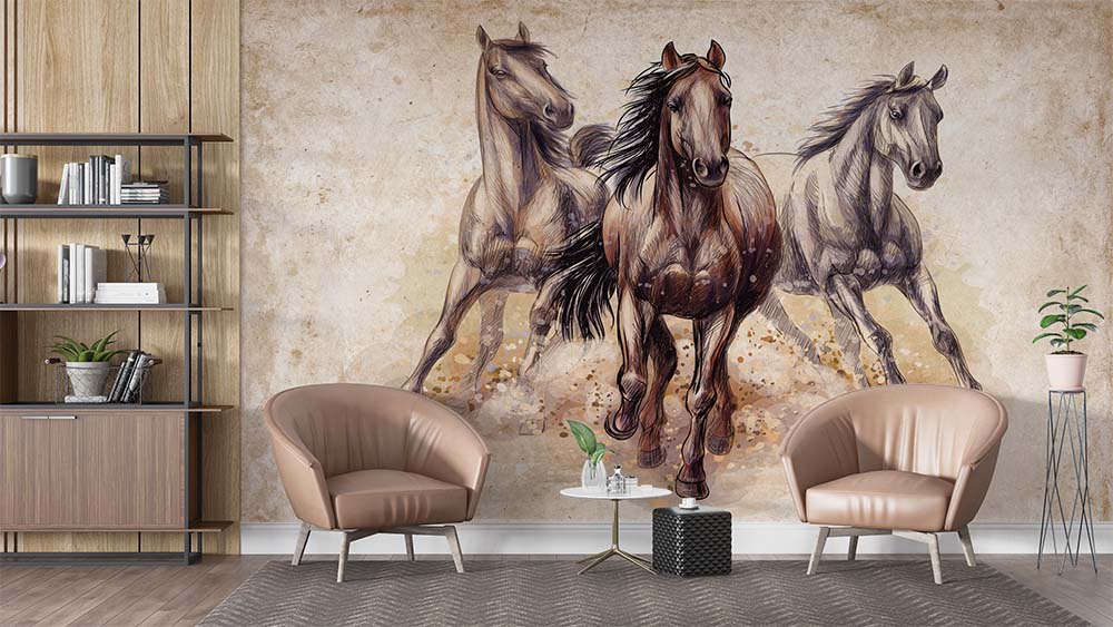 3d Brown Kosan Horses Wall Mural - 3