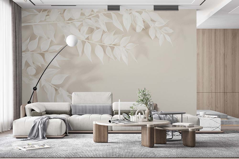 3d Cream Rengi Leaves Wallpaper - 2