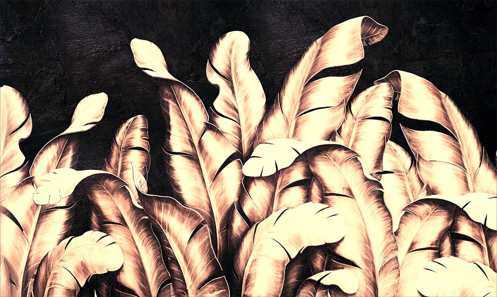 3d Black Background Gold Leaves Wallpaper