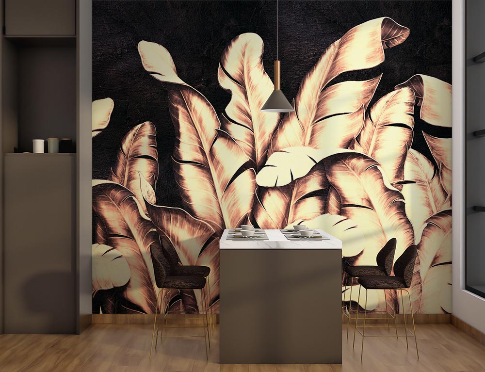 3d Black Background Gold Leaves Wallpaper - 2