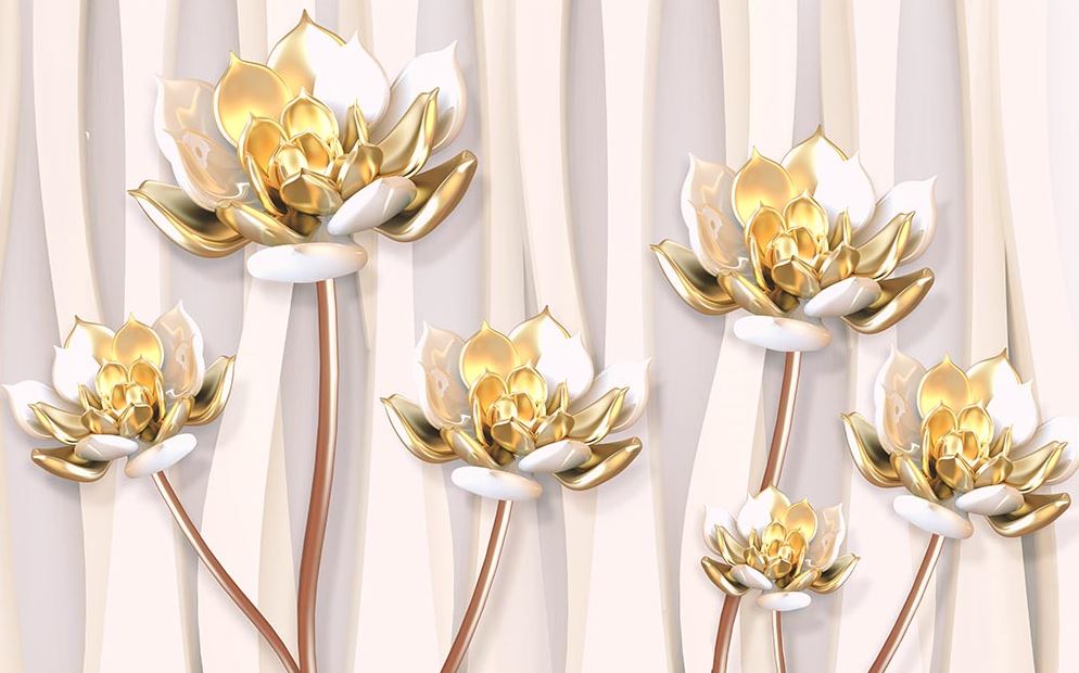 3d Sutunlar Gold Flowers Wallpaper