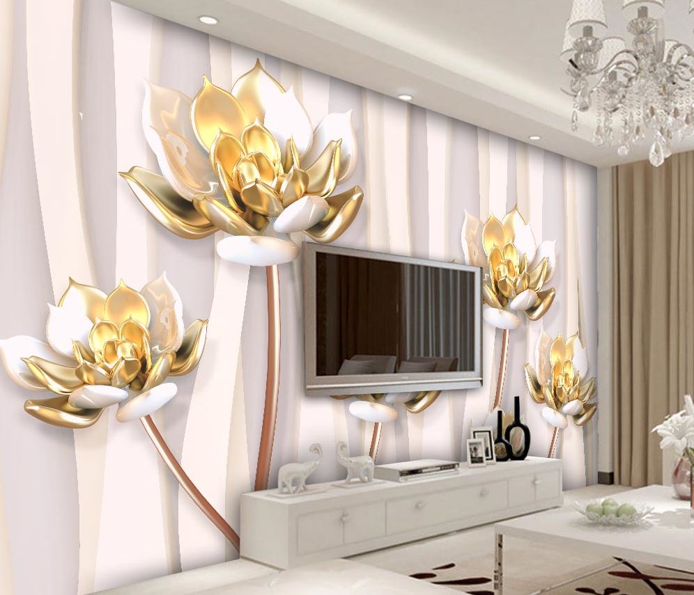 3d Sutunlar Gold Flowers Wallpaper - 2