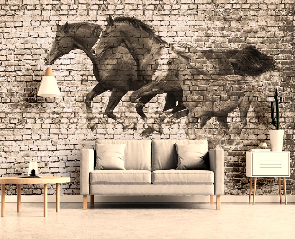 3d Stone Pattern Kosan Horses Wallpaper - 2