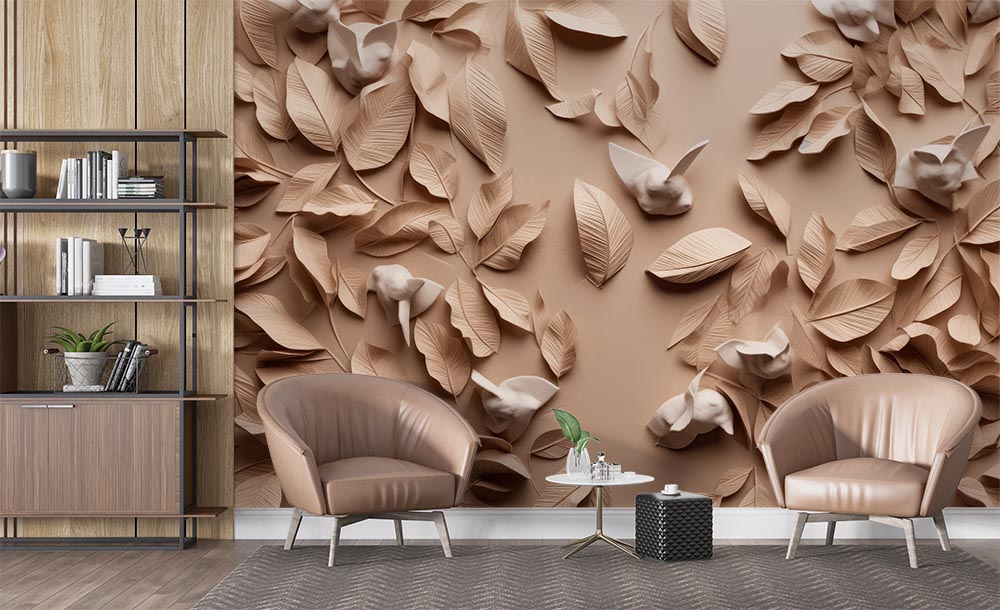 3d Leaves Wallpaper , Embossed Leaves Wallpaper - 2