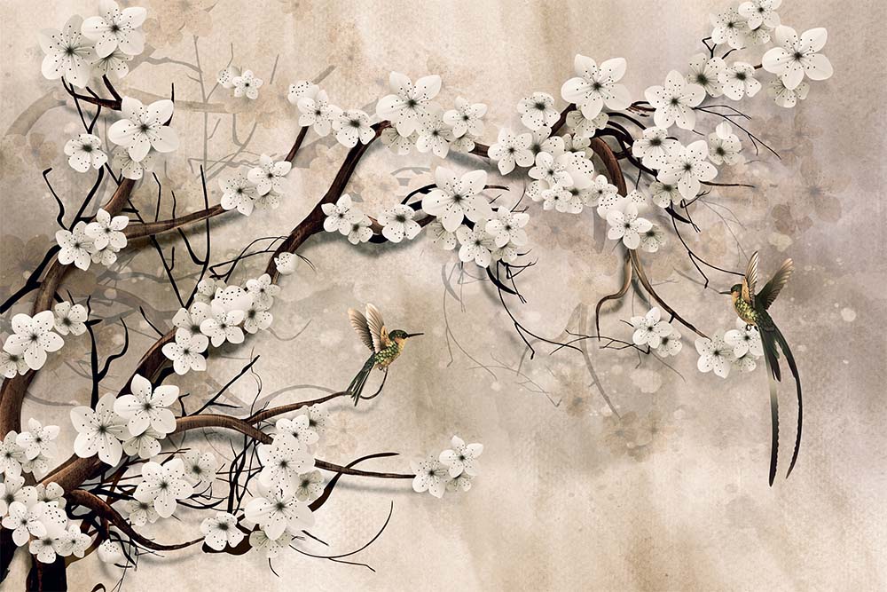 3d Tree Dallari Leaves And Birds Wallpaper