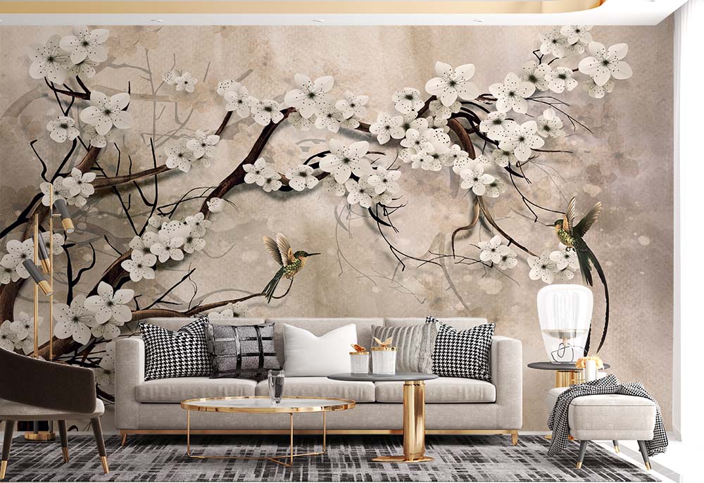 3d Tree Dallari Leaves And Birds Wallpaper - 2