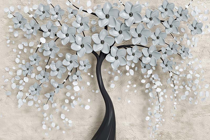 3d Dimensional Tree And Flowers Wallpaper