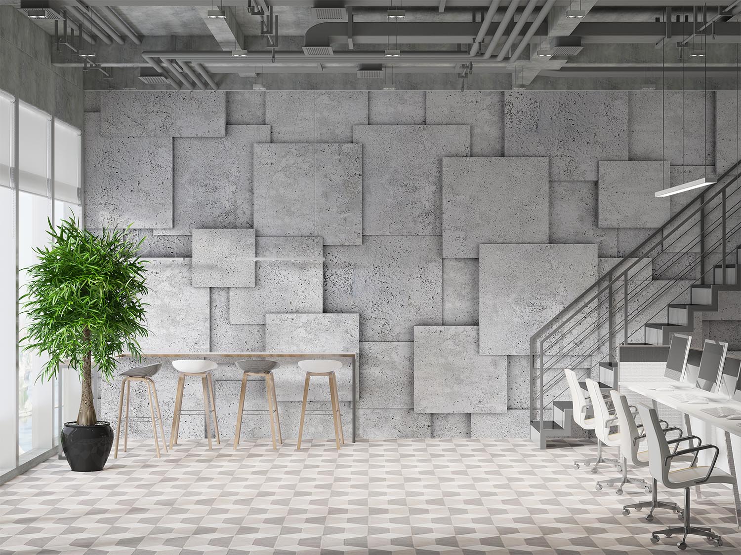 3d Dimensional Concrete Bloklar Wallpaper - 2