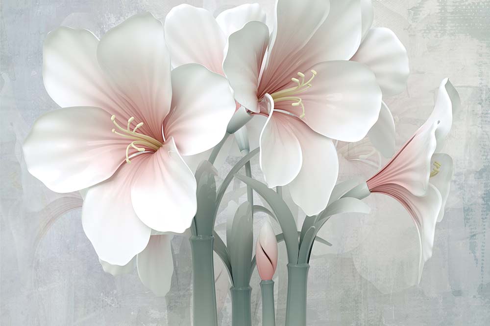 3d Dimensional White Pink Large Flowers Wallpaper
