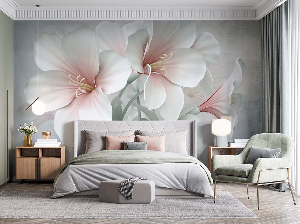 3d Dimensional White Pink Large Flowers Wallpaper - 2