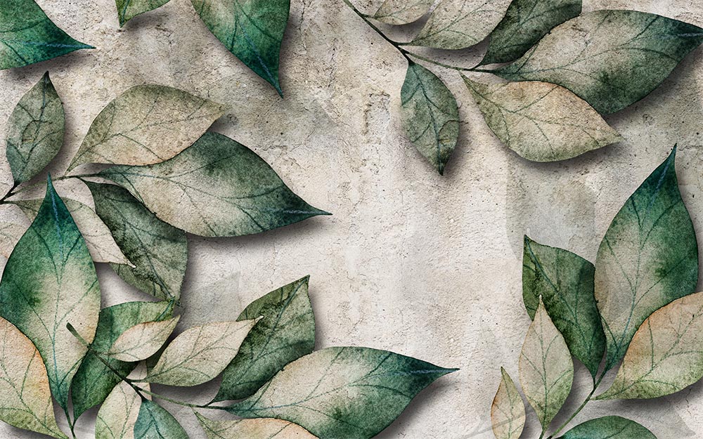3d Dimensional Large Green Leaves Wallpaper