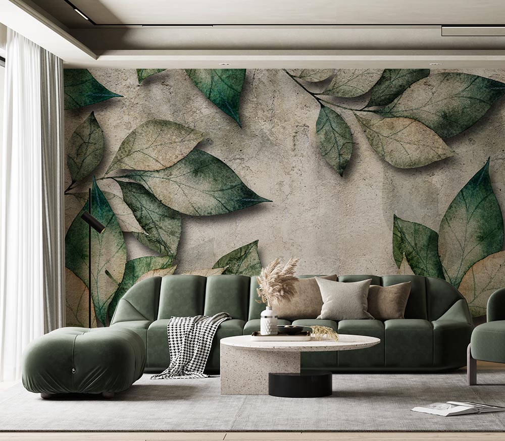3d Dimensional Large Green Leaves Wallpaper - 2