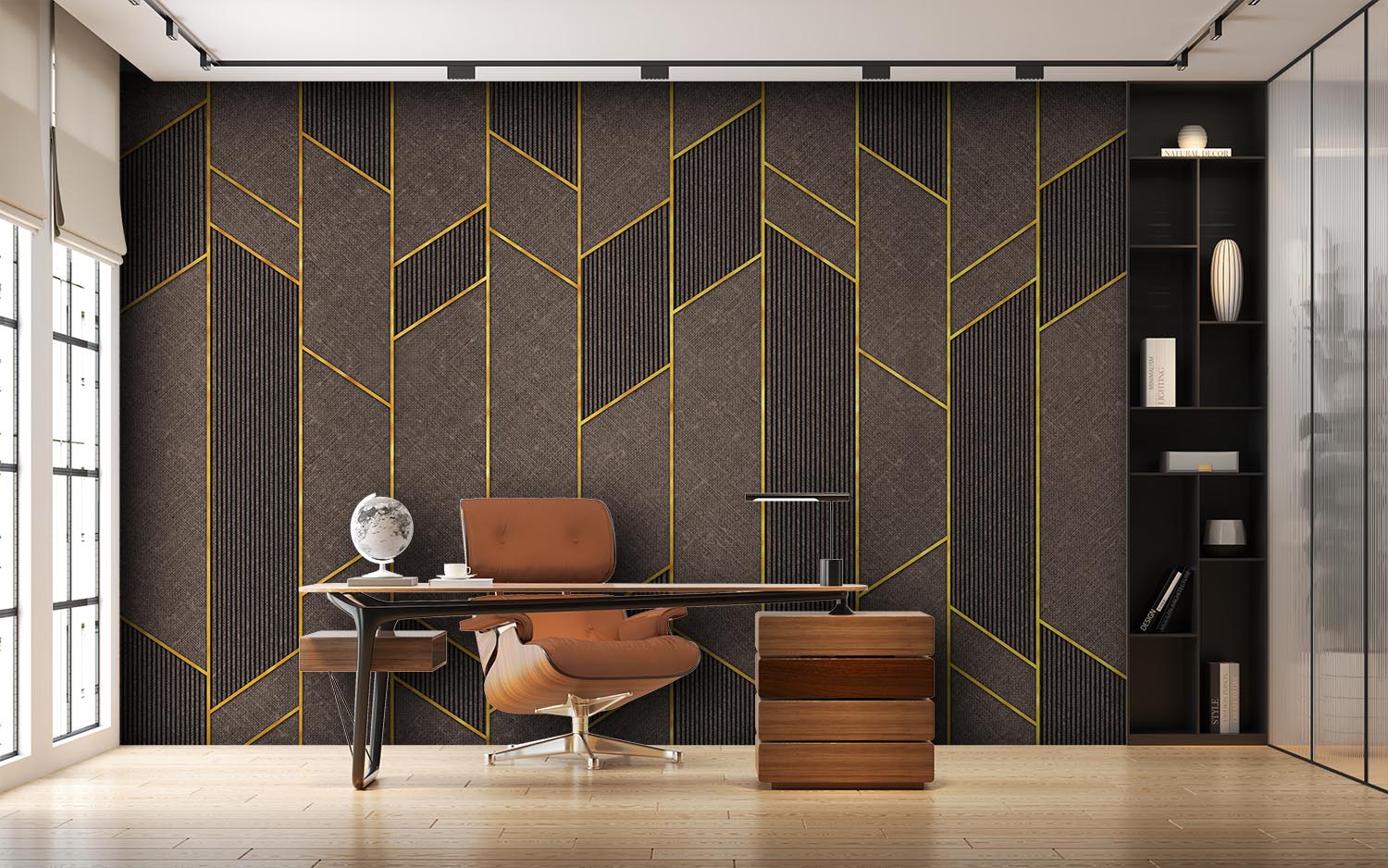 3d Dimensional Geometric Patterned Brown Wallpaper - 4