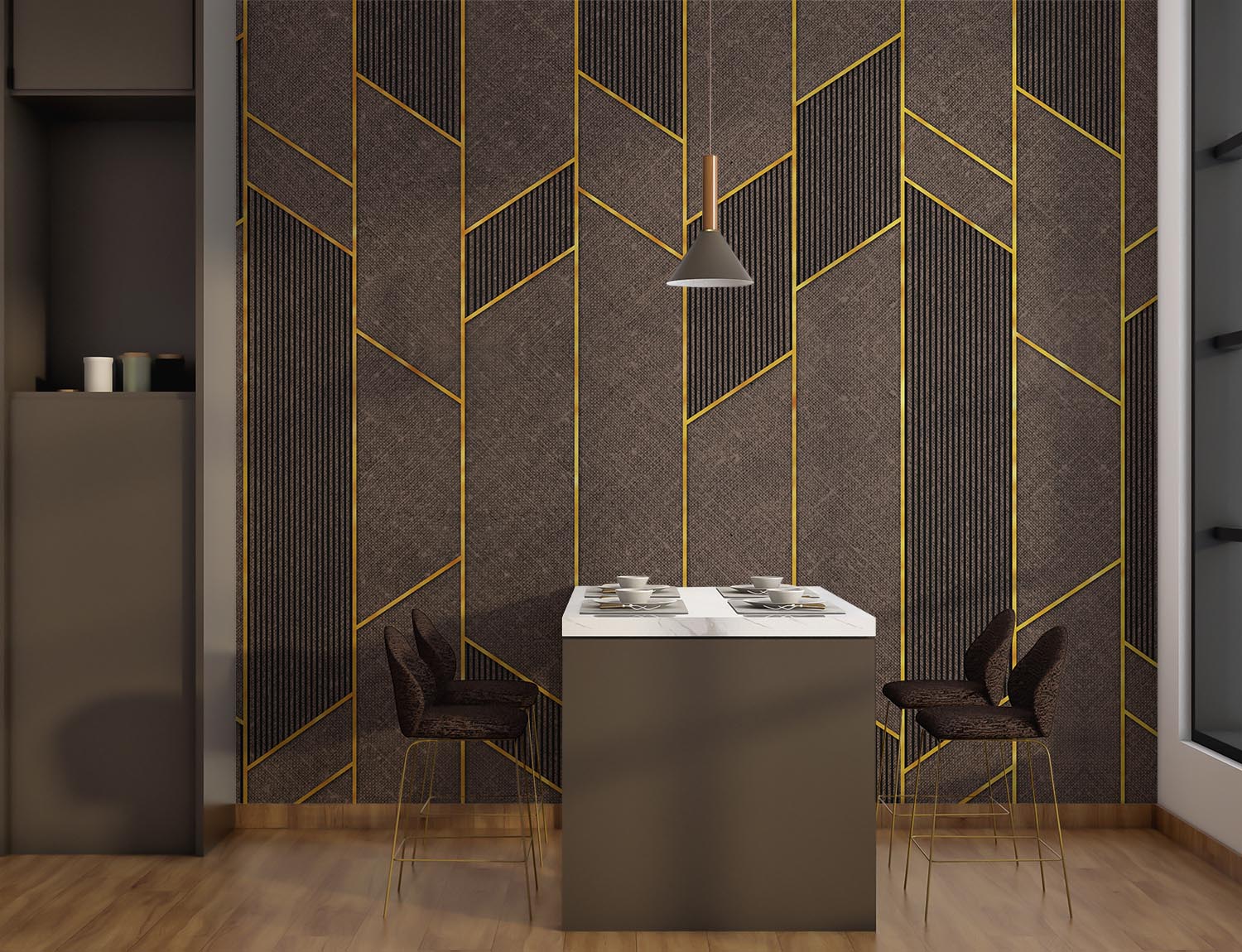 3d Dimensional Geometric Patterned Brown Wallpaper - 5