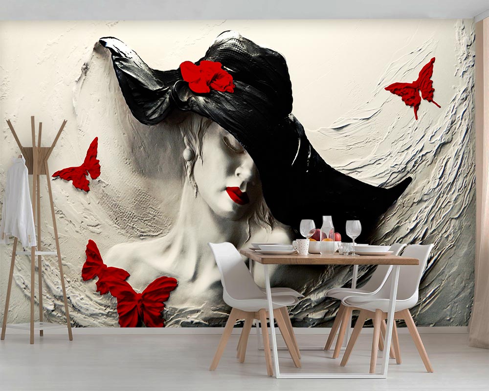 3d Dimensional Sapkali Woman Embossed With Effect Wallpaper - 2