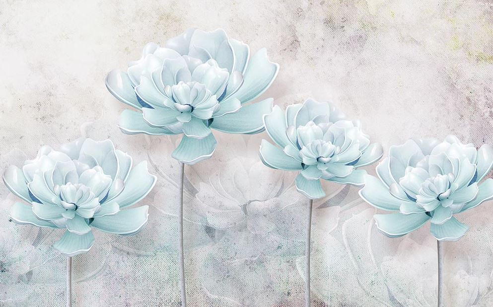 3d Dimensional Turquoise Flowers Wallpaper