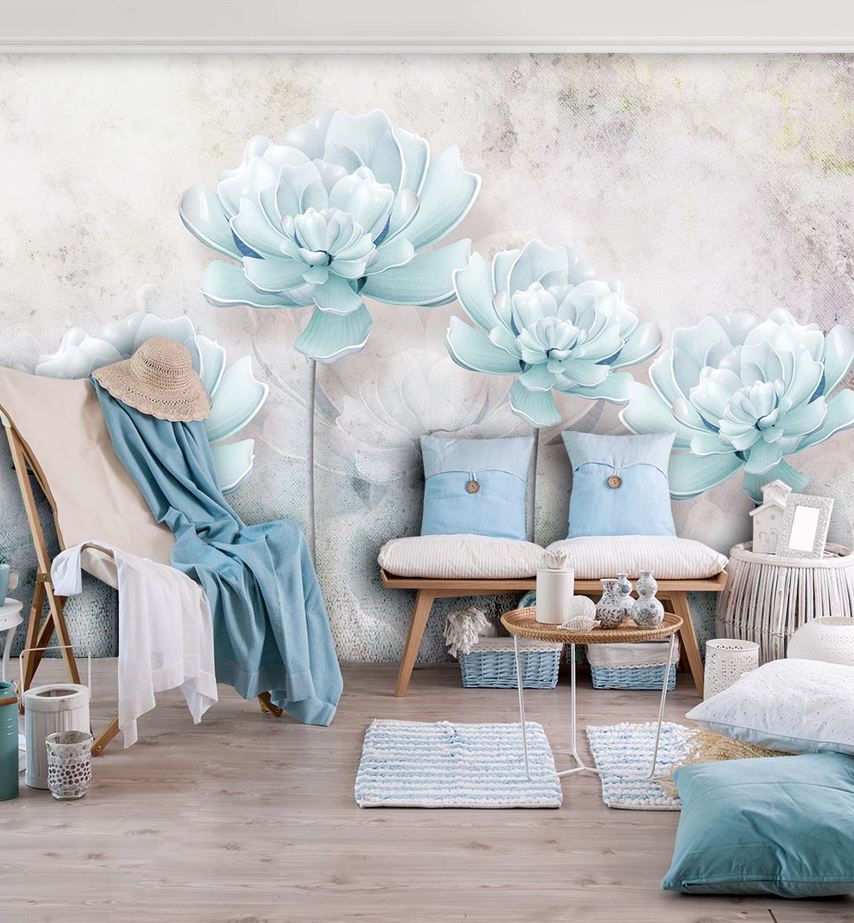 3d Dimensional Turquoise Flowers Wallpaper - 2