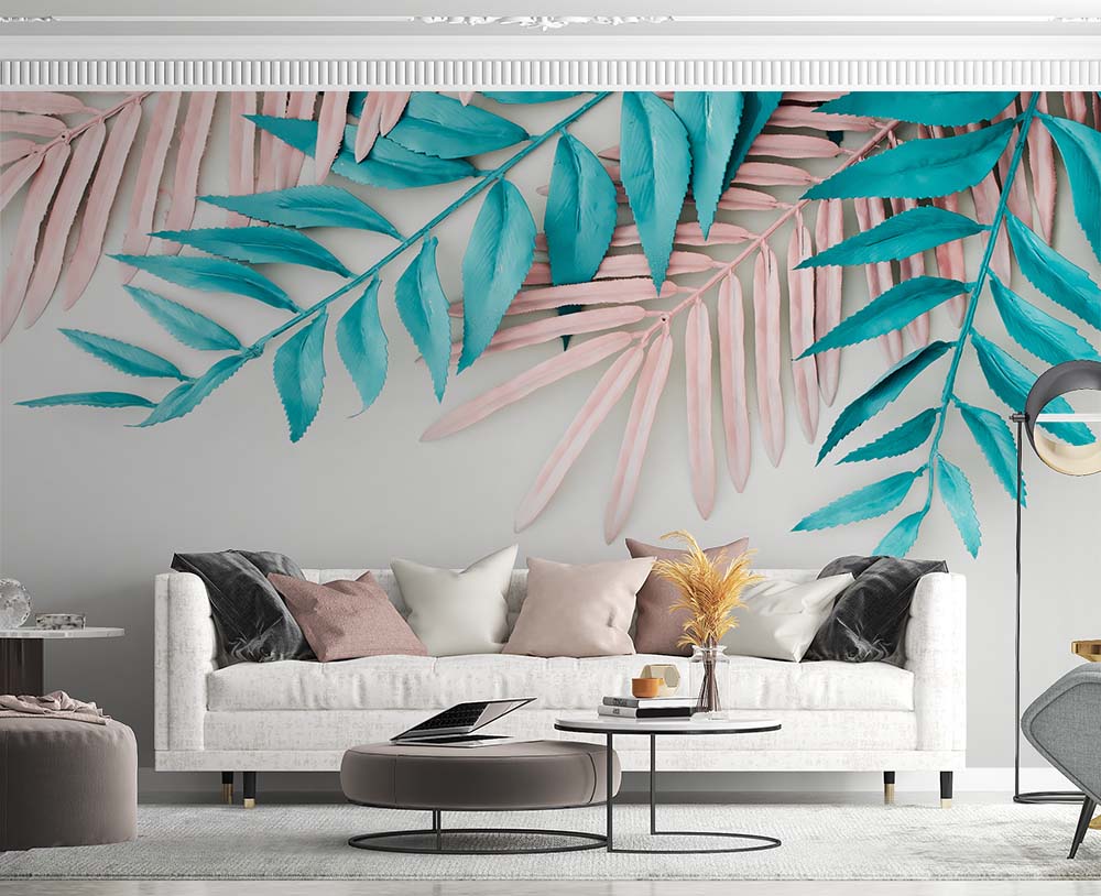 3d Dimensional Turquoise Leaves Wallpaper - 2
