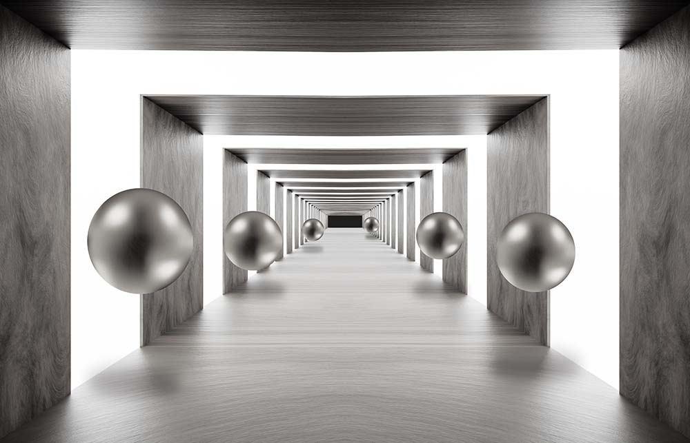 3d Derin Tunel And Metal Balls Wallpaper
