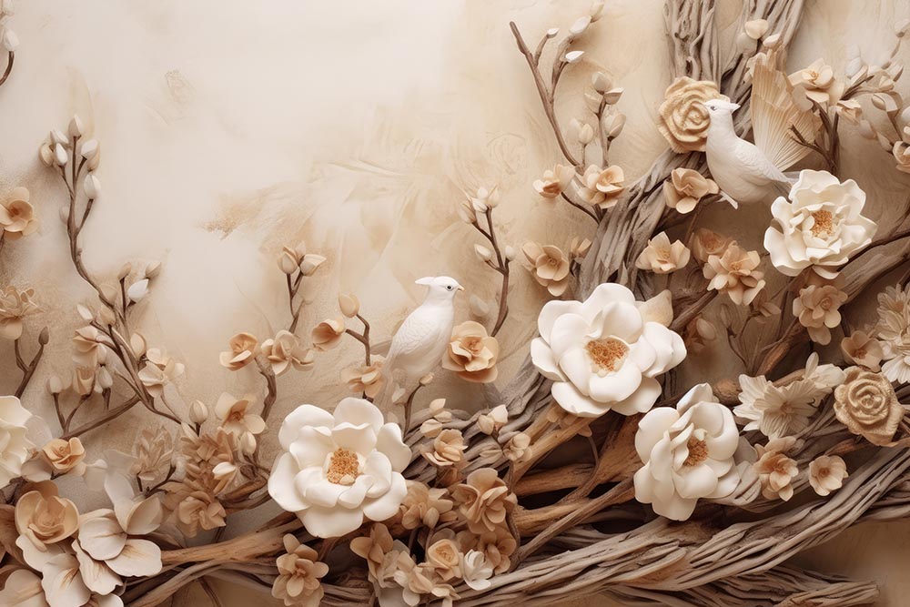 3d Wallpaper - 3d Embossed Flowers And Branches